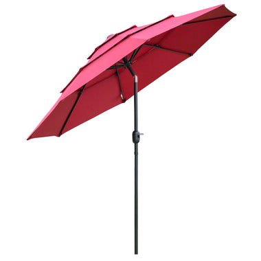 Outdoor and Garden-9' 3-Tier Patio Umbrella, Outdoor Market Umbrella with Crank and Push Button Tilt for Deck, Backyard and Lawn, Wine Red - Outdoor Style Company