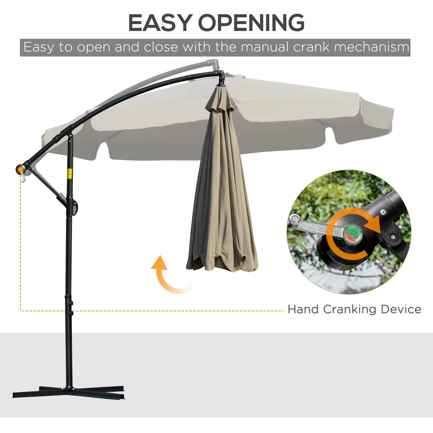 Outdoor and Garden-9' Offset Hanging Patio Umbrella, Cantilever Umbrella with Easy Tilt Adjustment, Cross Base and 8 Ribs for Poolside, Garden, Brown - Outdoor Style Company