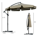 Outdoor and Garden-9' Offset Hanging Patio Umbrella, Cantilever Umbrella with Easy Tilt Adjustment, Cross Base and 8 Ribs for Poolside, Garden, Brown - Outdoor Style Company