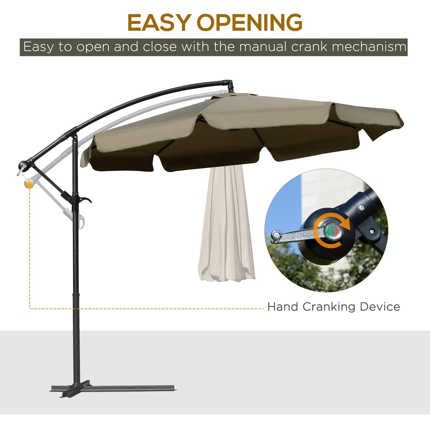 Outdoor and Garden-9' Offset Hanging Patio Umbrella, Cantilever Umbrella with Easy Tilt Adjustment, Cross Base and 8 Ribs for Poolside, Lawn, Coffee - Outdoor Style Company