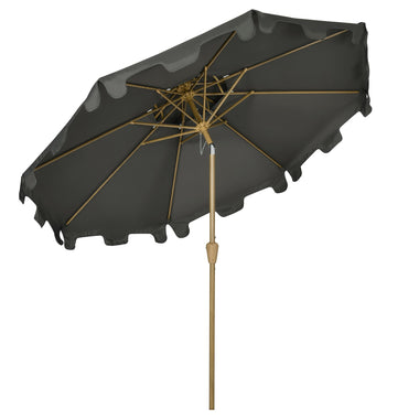 Outdoor and Garden-9' Patio Umbrella with Push Button Tilt and Crank, Double Top Ruffled Outdoor Market Table Umbrella with 8 Ribs, for Garden, Grey - Outdoor Style Company