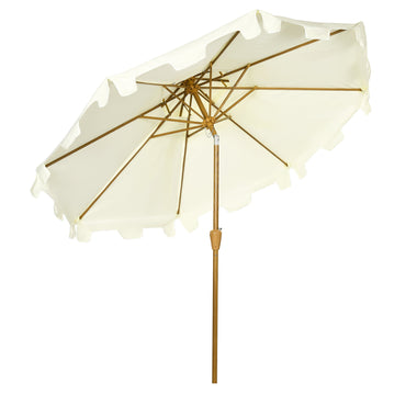 Outdoor and Garden-9' Patio Umbrella with Push Button Tilt and Crank, Double Top Ruffled Outdoor Table Umbrella with 8 Ribs for Garden, Deck, Pool, Cream White - Outdoor Style Company