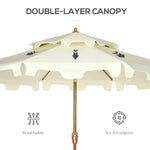 Outdoor and Garden-9' Patio Umbrella with Push Button Tilt and Crank, Double Top Ruffled Outdoor Table Umbrella with 8 Ribs for Garden, Deck, Pool, Cream White - Outdoor Style Company