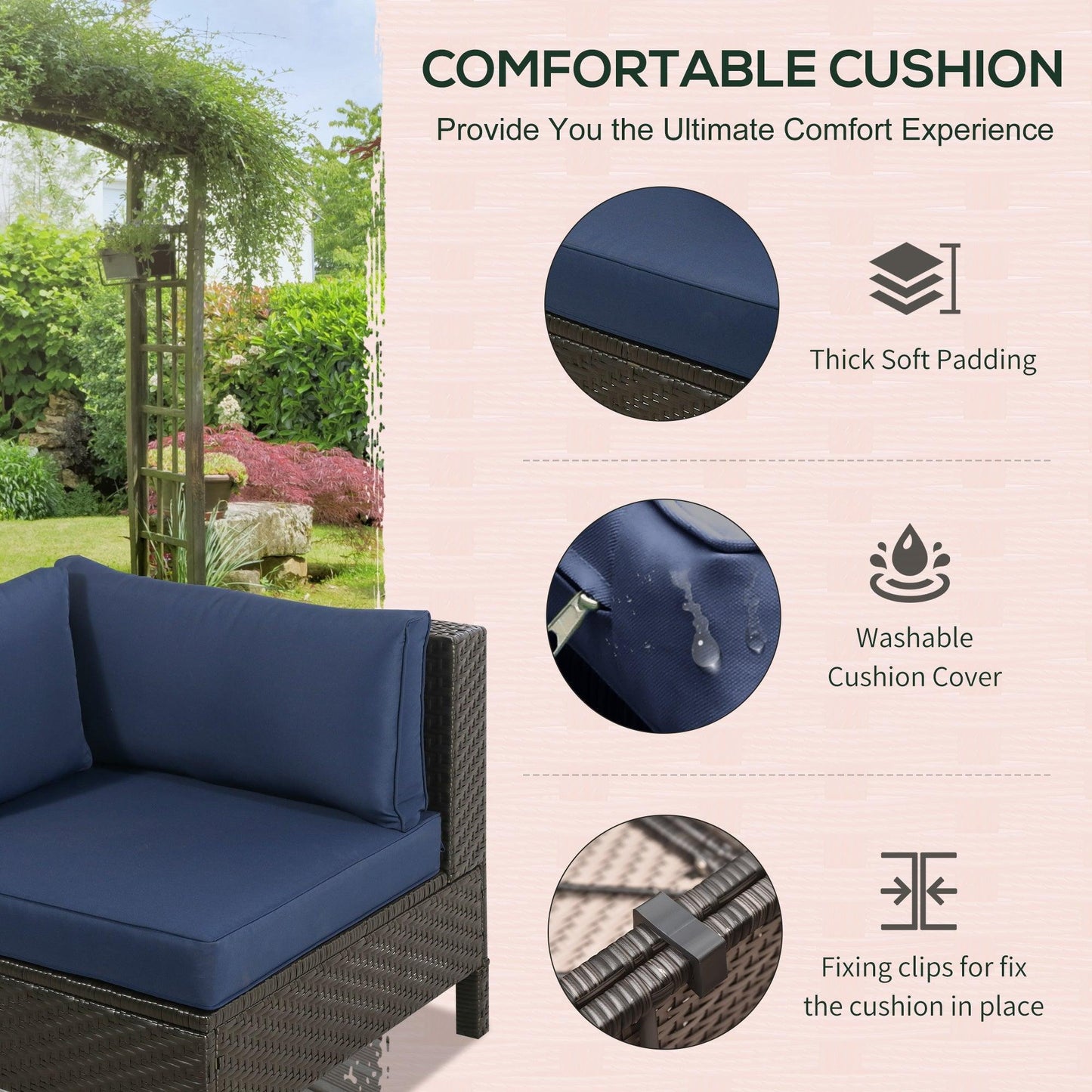 Outdoor and Garden-9-Piece Rattan Wicker Outdoor Patio Furniture Set with Modern Design Thick Soft Cushions & Tea Table Navy - Outdoor Style Company