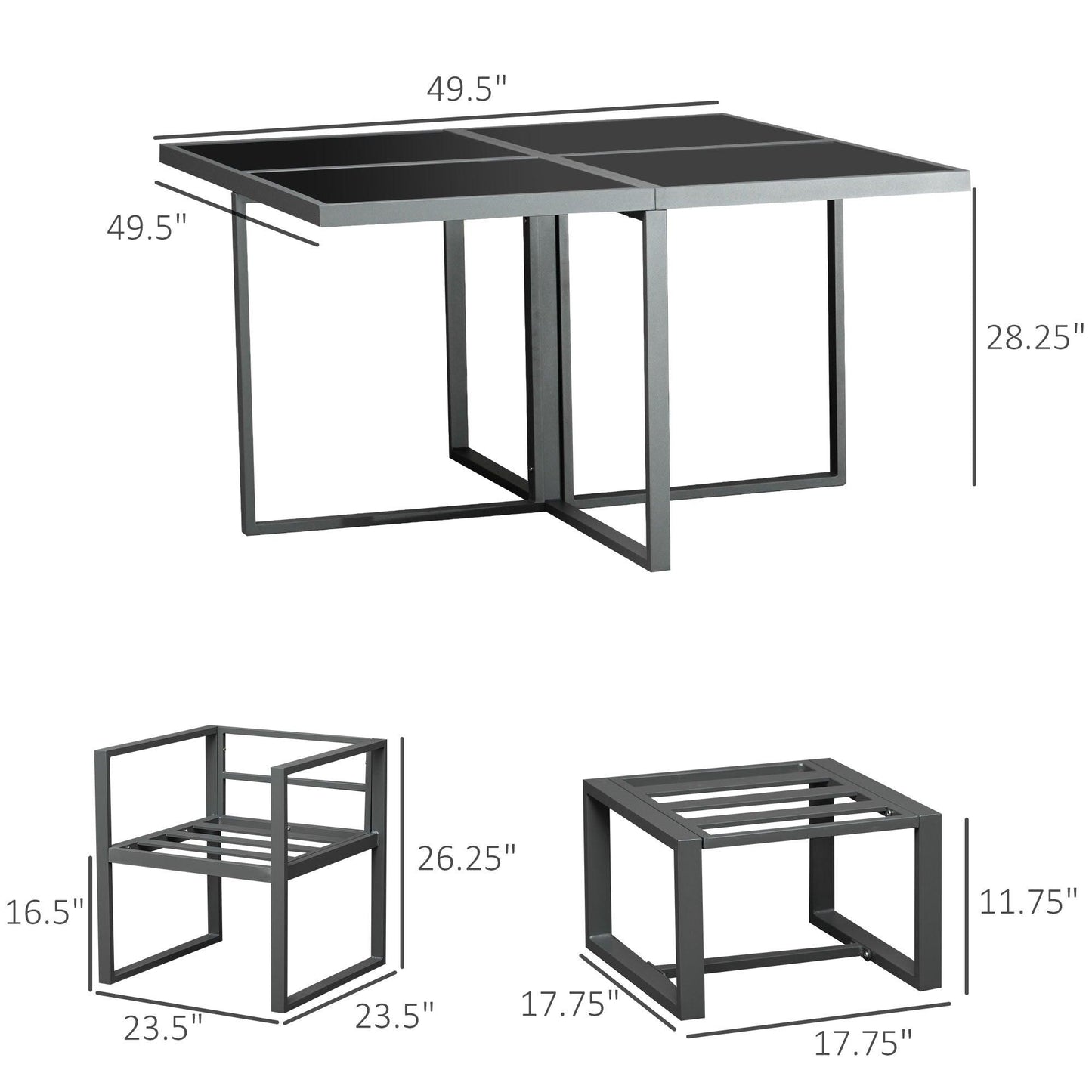 Outdoor and Garden-9 Pieces Patio Dining Sets with 4 Chairs, 4 Ottoman and Glass Table, Cushioned Seating and Back, Aluminum Frame, Space Saving for Lawn - Outdoor Style Company