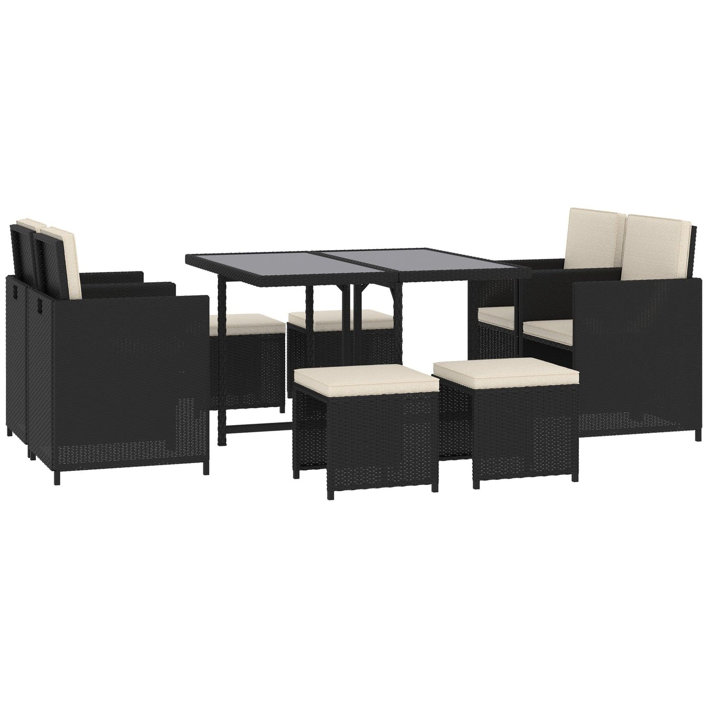 Outdoor and Garden-9 Pieces Patio Wicker Dining Sets, Space Saving Outdoor Sectional Conversation Set, with Dining Table, Chairs & Cushioned for Lawn, Black - Outdoor Style Company