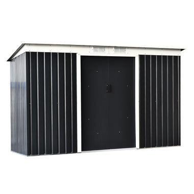 Outdoor and Garden-9' x 4.5' x 5.5' Outdoor Rust-Resistant Metal Garden Vented Storage Shed with Spacious Layout & Durable Construction, Gray - Outdoor Style Company