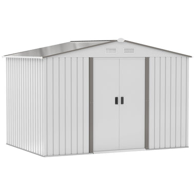 Outdoor and Garden-9' x 6' Metal Storage Shed Garden Tool House with Double Sliding Doors, 4 Air Vents for Backyard Garden Equipment, Lawnmower, Silver - Outdoor Style Company