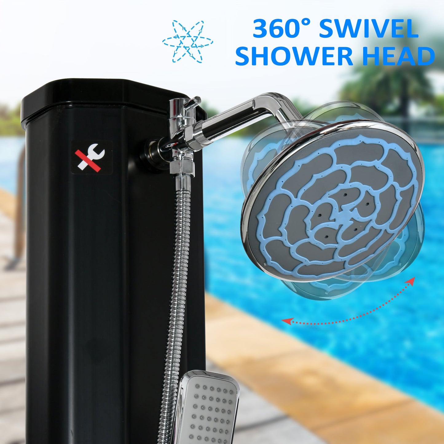 Outdoor and Garden-9.2 Gallon Outdoor Solar Heated Shower with Free-Rotating Rainfall, Handheld Showerhead & Foot Shower, Hot & Cold Adjustment for Yard, Pool - Outdoor Style Company