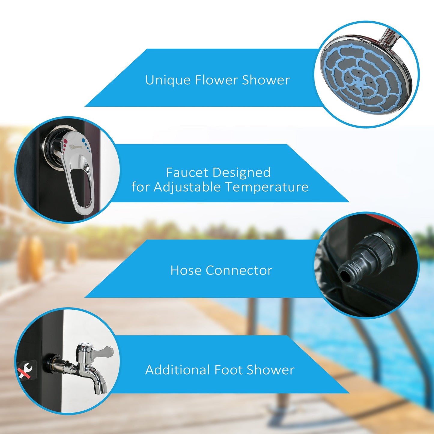 Outdoor and Garden-9.2 Gallon Outdoor Solar Heated Shower with Free-Rotating Shower Head & Foot Shower Faucet, Hot & Cold Adjustment for Pool Patio Yard, Black - Outdoor Style Company