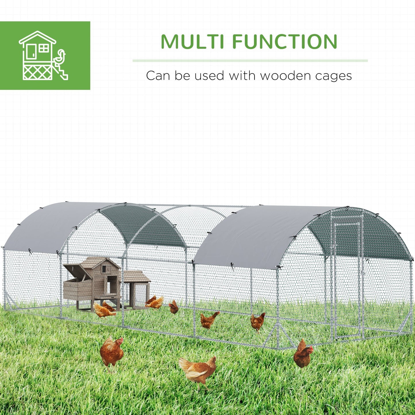 Pet Supplies-9.2' x 24.9' x 6.5' Large Chicken Coop Cage Walk-in Enclosure Poultry Hen Coop Playpen Rabbit Hutch with Cover for Backyard, Silver - Outdoor Style Company