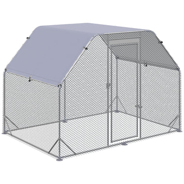 Outdoor and Garden-9.2' x 6.2' x 6.4' Outdoor Metal Chicken Coop for 4-6 Chickens, Walk In Poultry Cage Pen with Roof - Outdoor Style Company