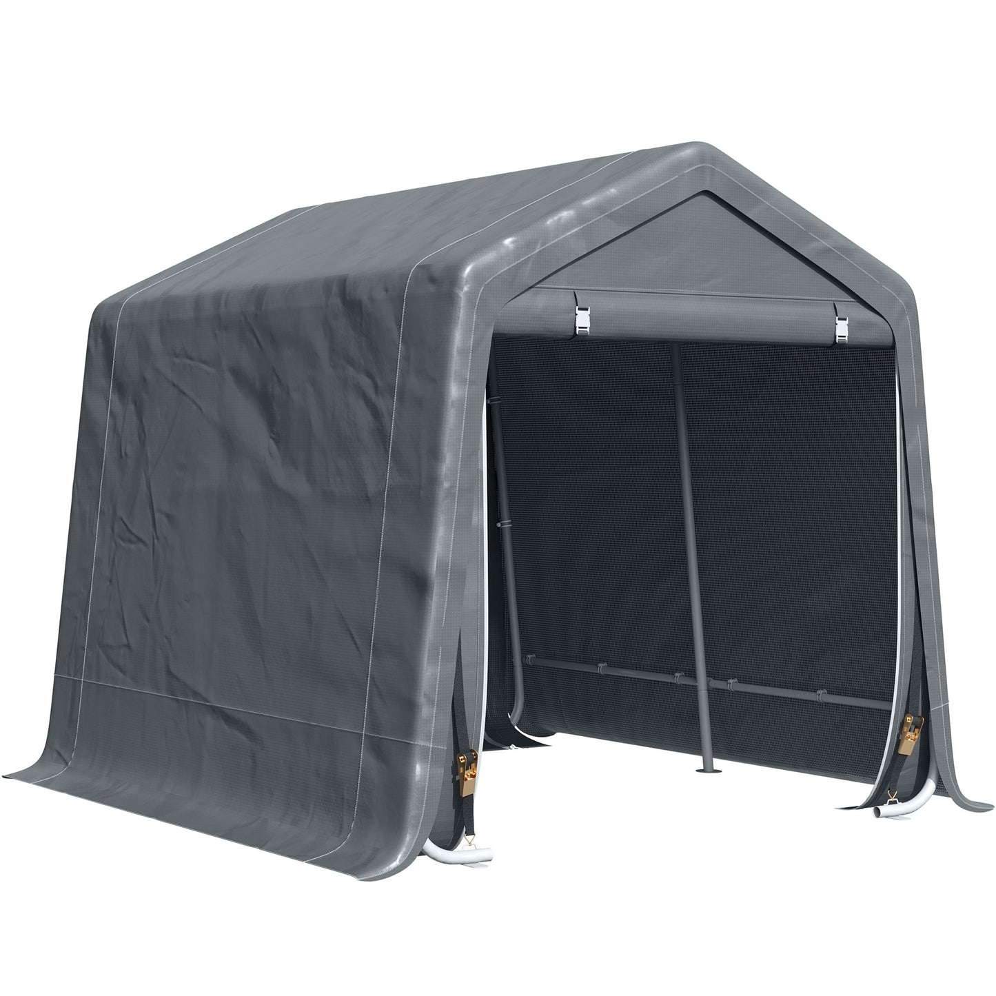 Outdoor and Garden-9.2' x 7.9' Garden Storage Tent, Heavy Duty Bike Shed, Patio Storage Shelter w/ Metal Frame and Double Zipper Doors, Dark Grey - Outdoor Style Company