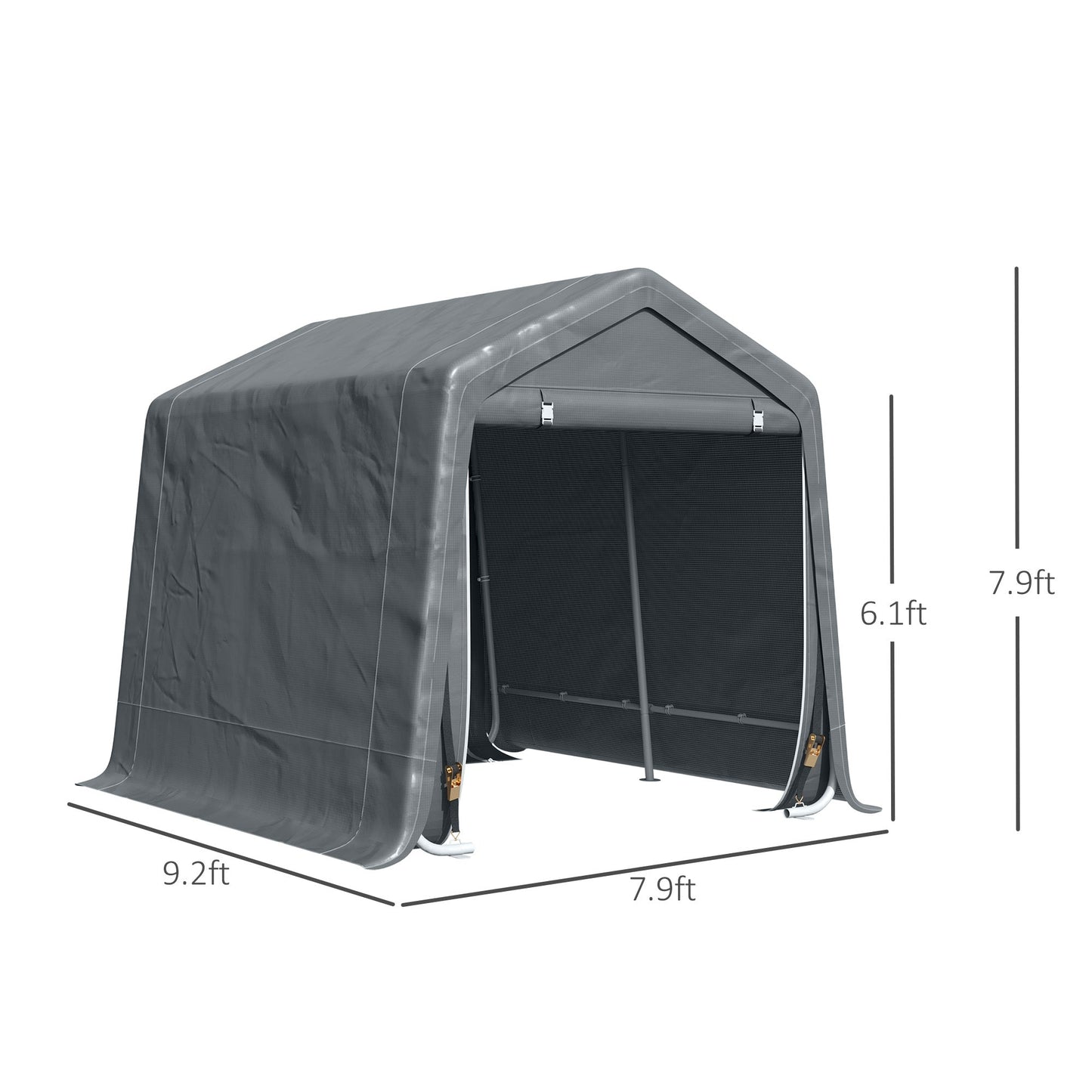 Outdoor and Garden-9.2' x 7.9' Garden Storage Tent, Heavy Duty Bike Shed, Patio Storage Shelter w/ Metal Frame and Double Zipper Doors, Dark Grey - Outdoor Style Company
