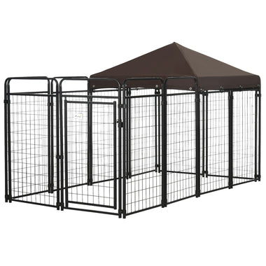 Outdoor and Garden-9.3' x 4.6' Dog Kennel Outdoor with Exercise Pen, Puppy Playpen with Water-resistant UV Protection Canopy, for Medium & Large Dogs - Outdoor Style Company