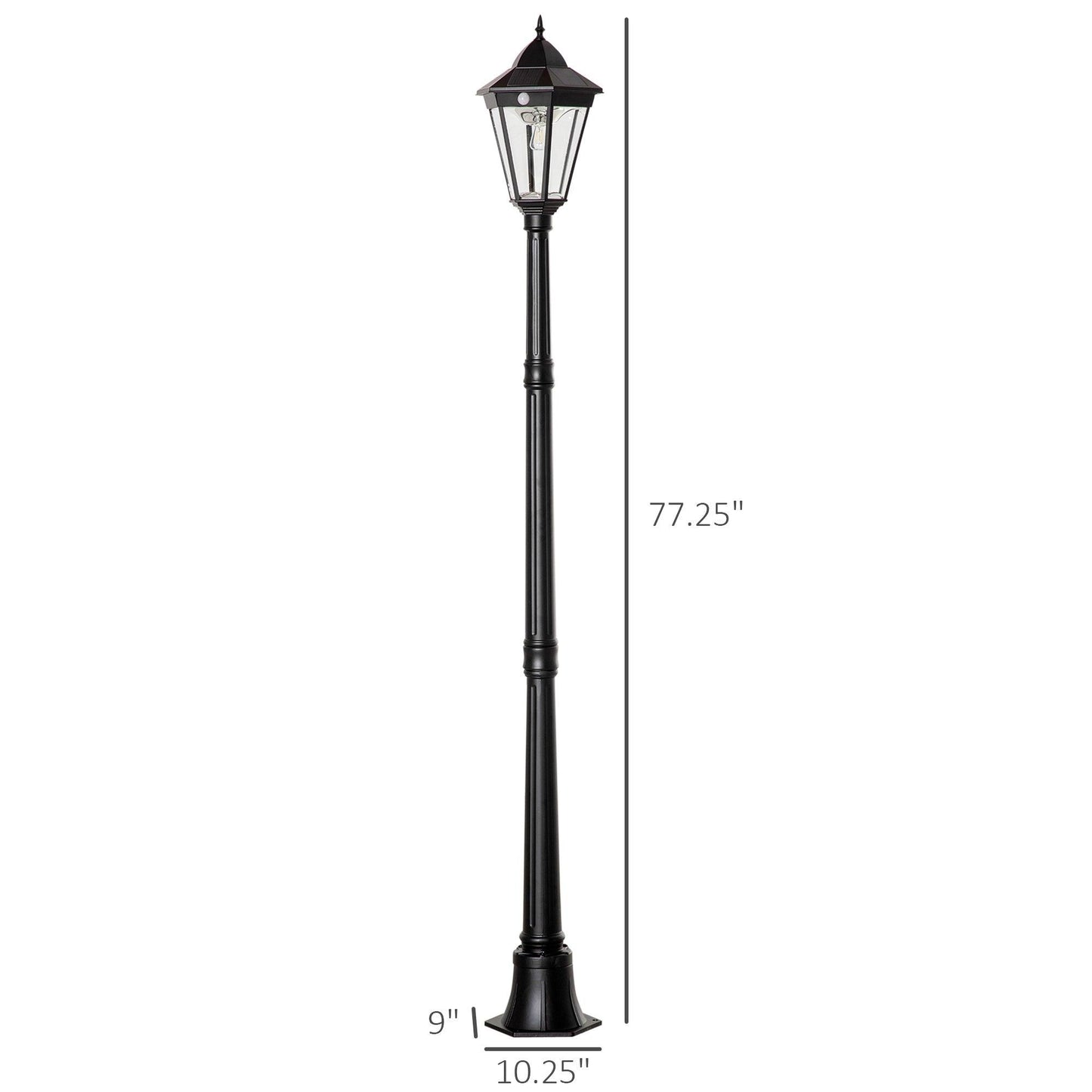 Outdoor and Garden-94.5" Outdoor Solar Lamp Post Light, Aluminum Floor Lamp, Solar Powered Vintage Street Light for Garden, Lawn, Pathway, Driveway, Black - Outdoor Style Company