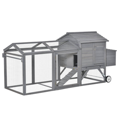 Outdoor and Garden-96.5" Chicken Coop Wooden Chicken House Rabbit Hutch Poultry Cage Hen Pen Portable Backyard with Wheels Outdoor Run and Nesting Box, Grey - Outdoor Style Company