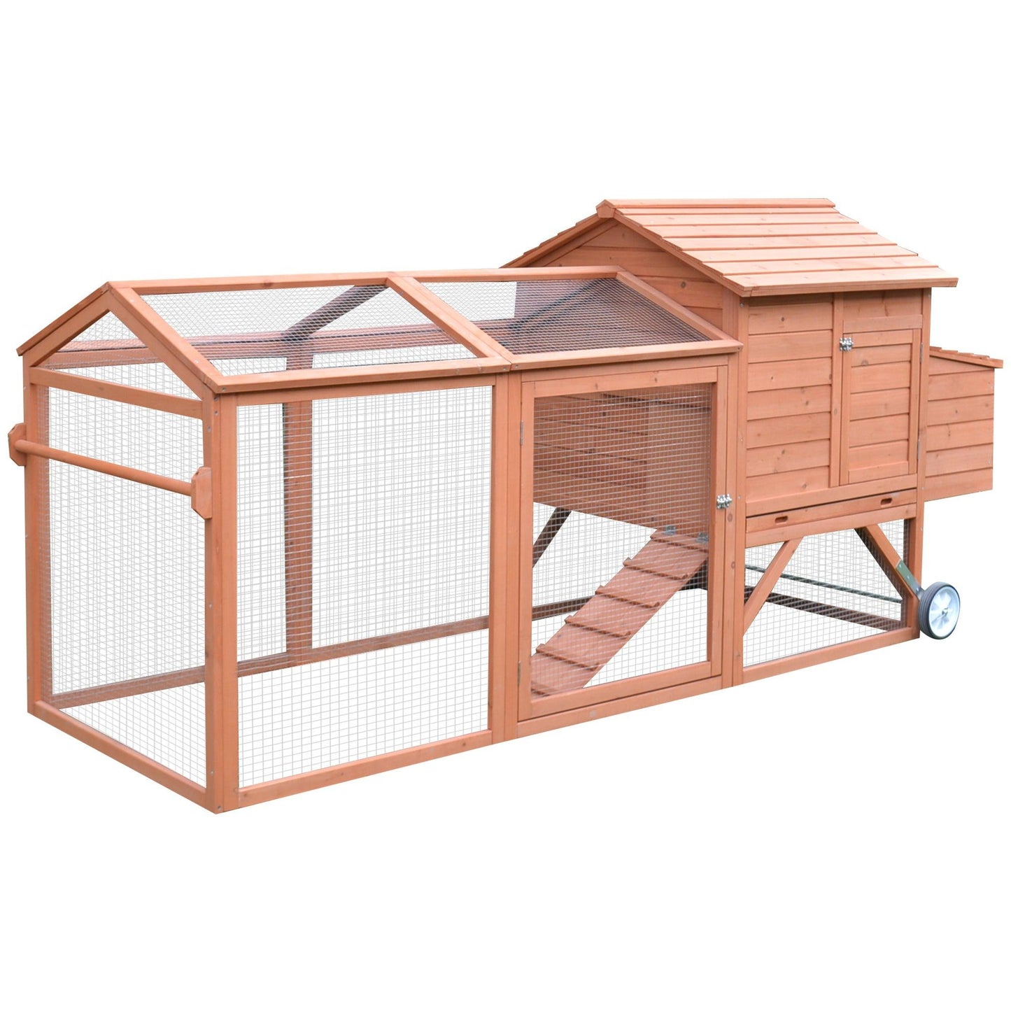 Miscellaneous-96.5" Large Portable Chicken Coop with Runs and Nesting Box, Wooden Rabbit Hutch on Wheels, for Backyard, Natural - Outdoor Style Company