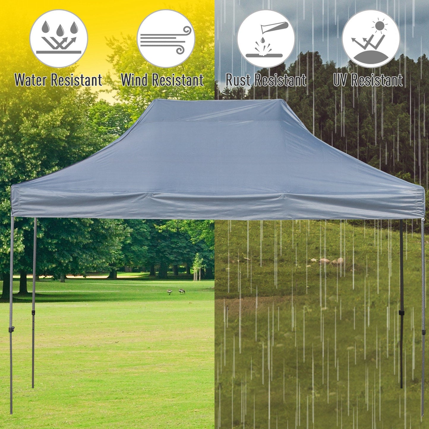 Outdoor and Garden-9.7ftx14.5ft Folding Gazebo Steel Canopy Party Tent Adjustable Height With Pulling Bag - Outdoor Style Company