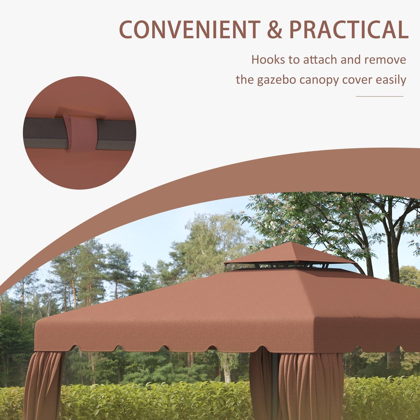 Outdoor and Garden-9.8' x 9.8' Gazebo Replacement Canopy, Gazebo Top Cover with Double Vented Roof for Garden Patio Outdoor (TOP ONLY), Coffee - Outdoor Style Company