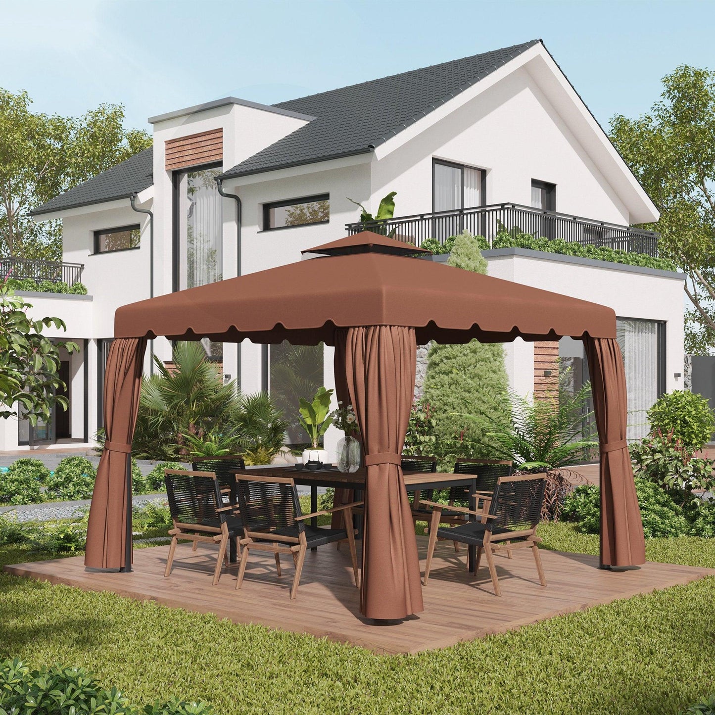 Outdoor and Garden-9.8' x 9.8' Gazebo Replacement Canopy, Gazebo Top Cover with Double Vented Roof for Garden Patio Outdoor (TOP ONLY), Coffee - Outdoor Style Company