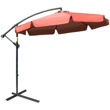 Outdoor and Garden-9FT Offset Hanging Patio Umbrella Cantilever Umbrella with Easy Tilt Adjustment, Cross Base and 8 Ribs for Poolside, Lawn, Red - Outdoor Style Company