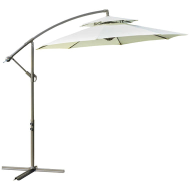 Outdoor and Garden-9FT Patio Cantilever Umbrella with Cross Base, Offset Hanging Umbrella with Crank Handle and 8 Ribs for Garden Backyard Beach, Beige - Outdoor Style Company