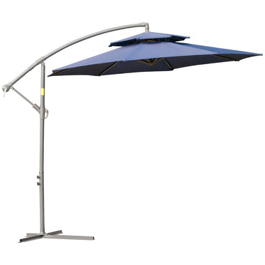 Outdoor and Garden-9FT Patio Cantilever Umbrella with Cross Base, Offset Hanging Umbrella with Crank Handle and 8 Ribs for Garden Backyard Beach, Dark Blue - Outdoor Style Company