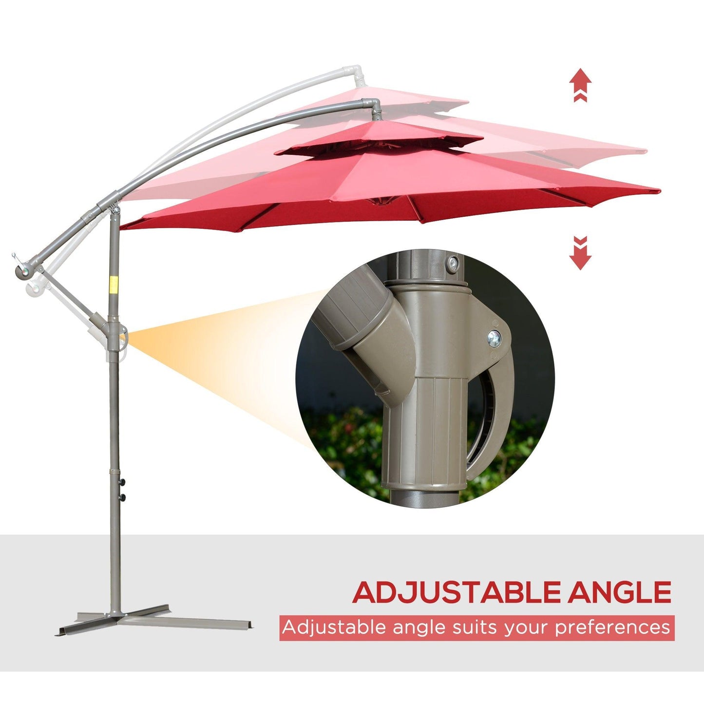 Outdoor and Garden-9FT Patio Cantilever Umbrella with Cross Base, Offset Hanging Umbrella with Crank Handle and 8 Ribs for Garden Backyard Beach, Red - Outdoor Style Company