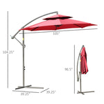 Outdoor and Garden-9FT Patio Cantilever Umbrella with Cross Base, Offset Hanging Umbrella with Crank Handle and 8 Ribs for Garden Backyard Beach, Red - Outdoor Style Company