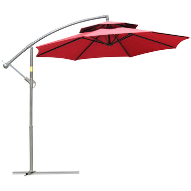 Outdoor and Garden-9FT Patio Cantilever Umbrella with Cross Base, Offset Hanging Umbrella with Crank Handle and 8 Ribs for Garden Backyard Beach, Red - Outdoor Style Company
