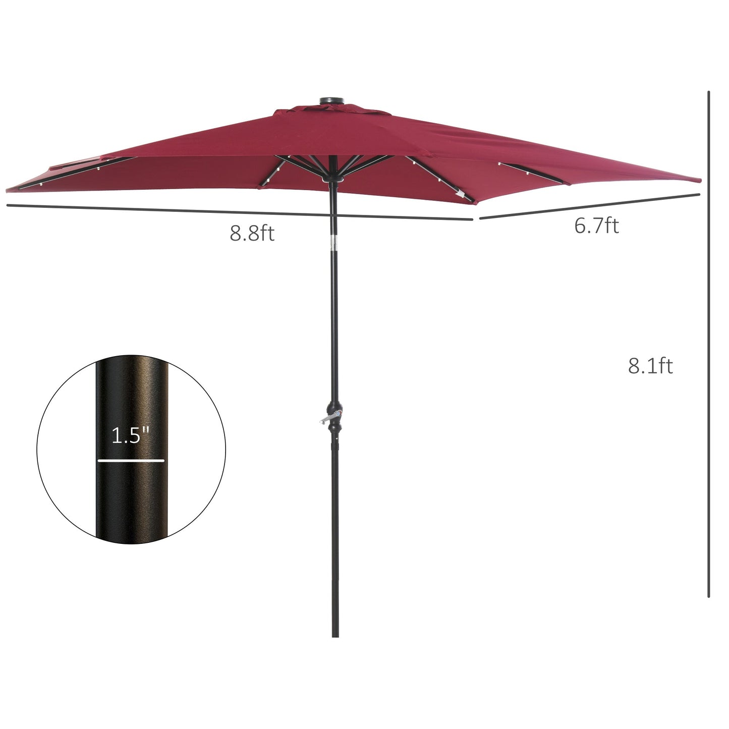 Outdoor and Garden-9ft Patio Umbrella Outdoor Table Market Umbrella with Crank & Solar Lights for Garden, Lawn, Deck, Backyard & Pool, Red - Outdoor Style Company