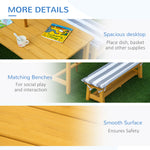 Kids Wooden Table Bench Set with Cushions, Outdoor Picnic Furniture with Removable Umbrella, for Backyard, Garden, Aged 3-8 Years Old, Yellow