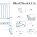 Wooden Outdoor Rocking Chair, High Back All Weather Porch Rocking Chair, Slatted for Indoor, Backyard & Patio, White