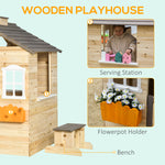 Wooden Kids Playhouse, Outdoor Garden Pretend Play Games, Adventures Cottage, with Working Door, Service Station, Flowers Pot Holder