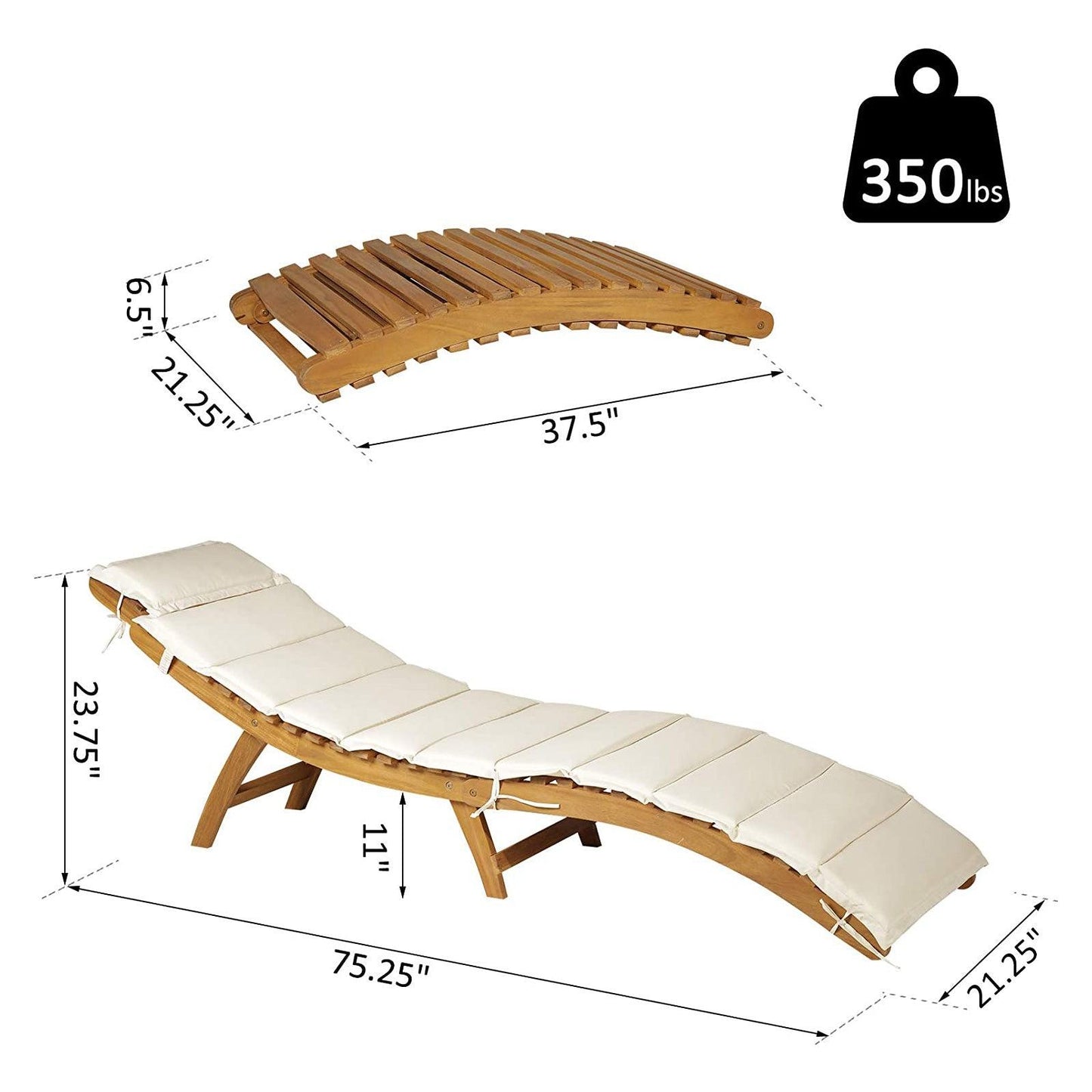 Outdoor and Garden-Acacia Wood Folding Outdoor Chaise Lounge Chair with Cushion - Outdoor Style Company