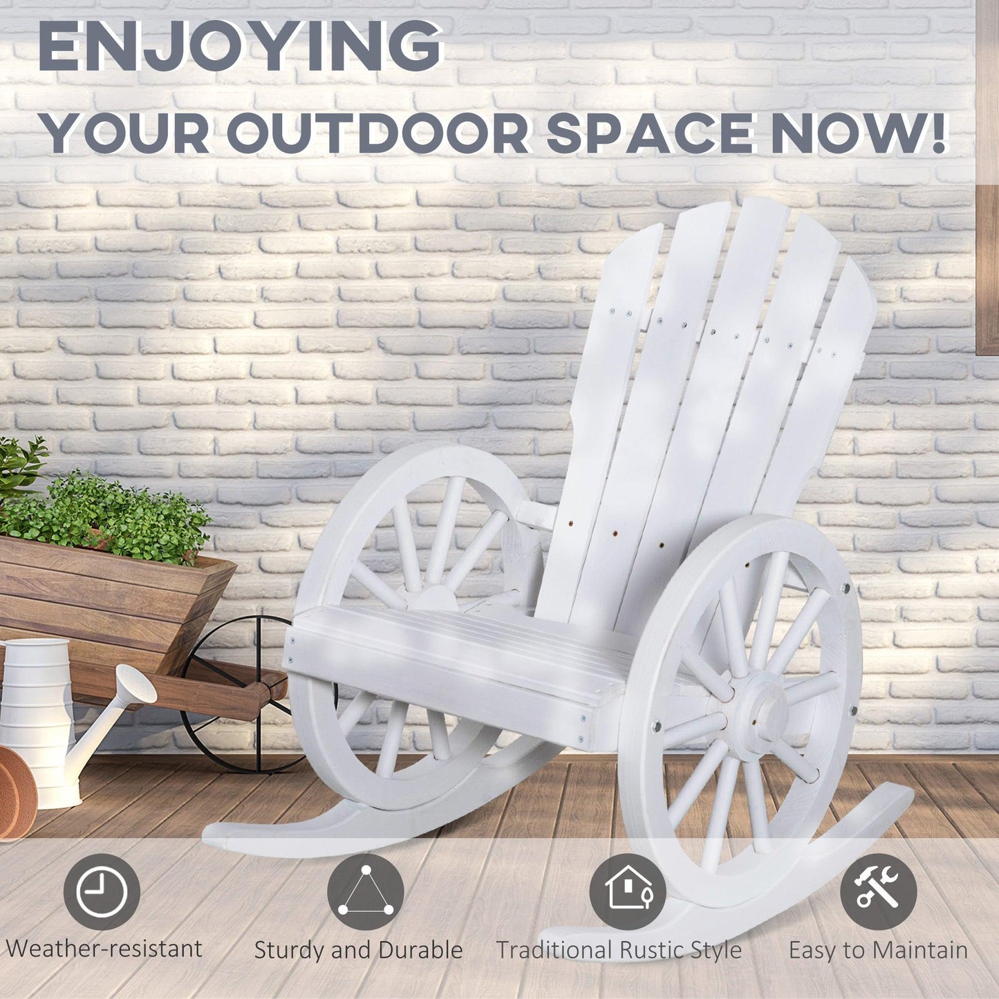 Outdoor and Garden-Adirondack Rocking Chair with Slatted Design and Oversize Back - Outdoor Style Company