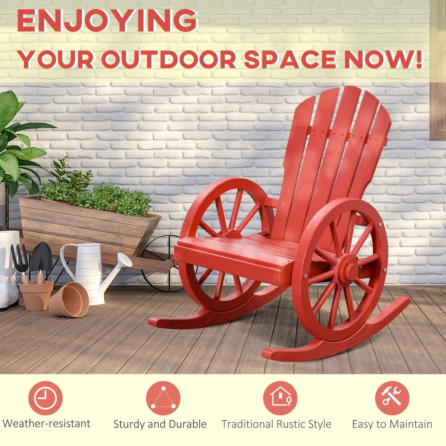 Outdoor and Garden-Adirondack Rocking Chair with Slatted Design and Oversize Back - Outdoor Style Company