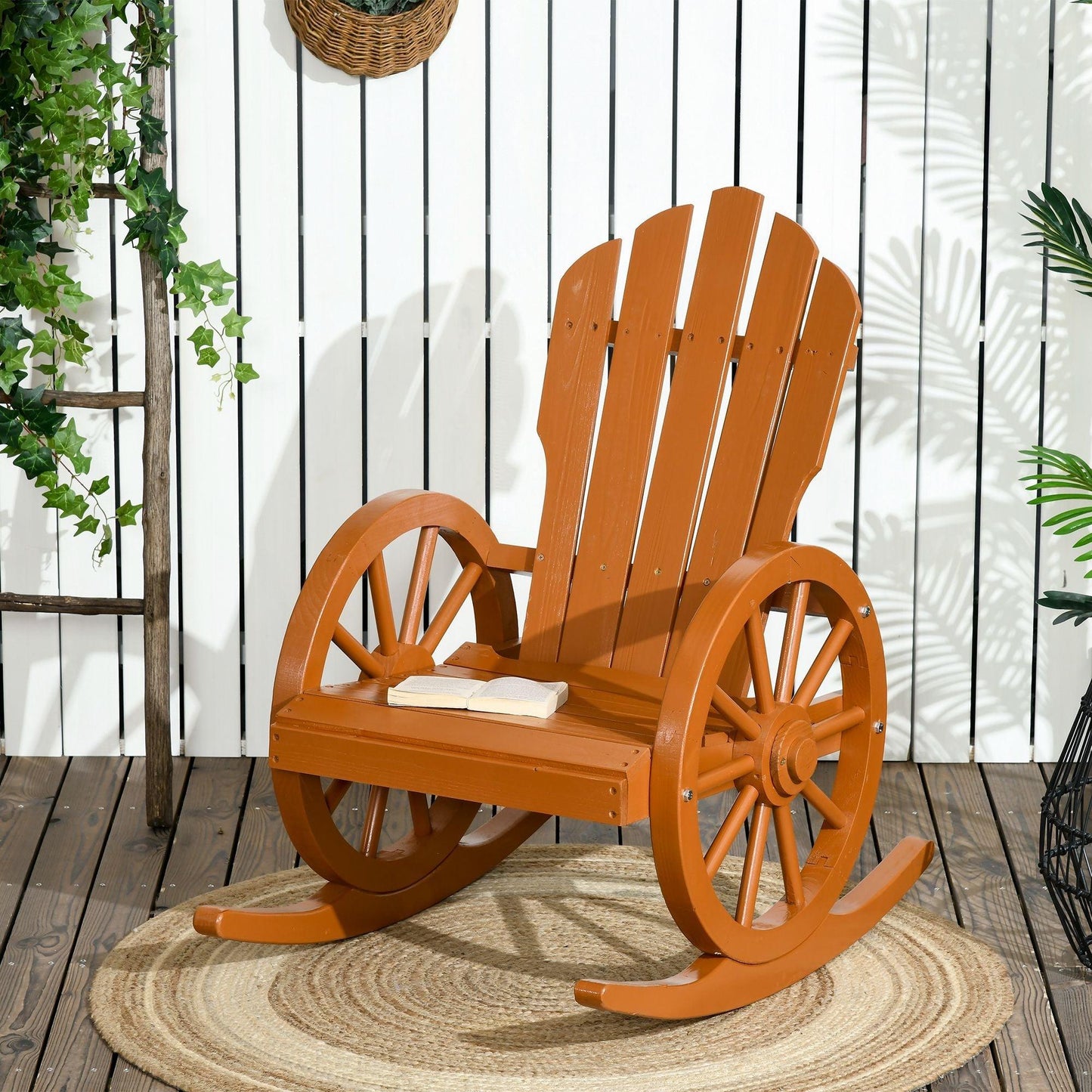 Outdoor and Garden-Adirondack Rocking Chair with Slatted Design and Oversize Back - Outdoor Style Company