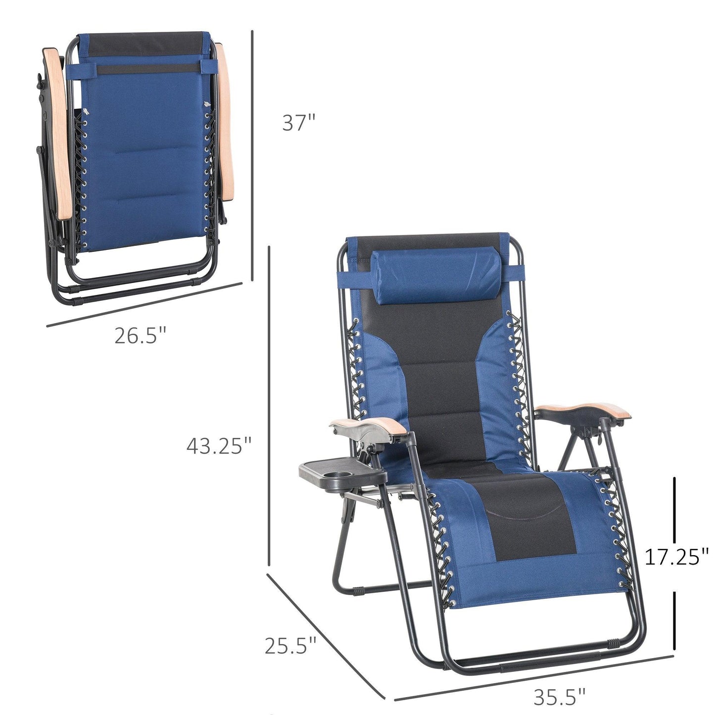 Outdoor and Garden-Adjustable Zero Gravity Lounge Chair Folding Patio Recliner with Cup Holder Tray & Headrest Blue/Black - Outdoor Style Company