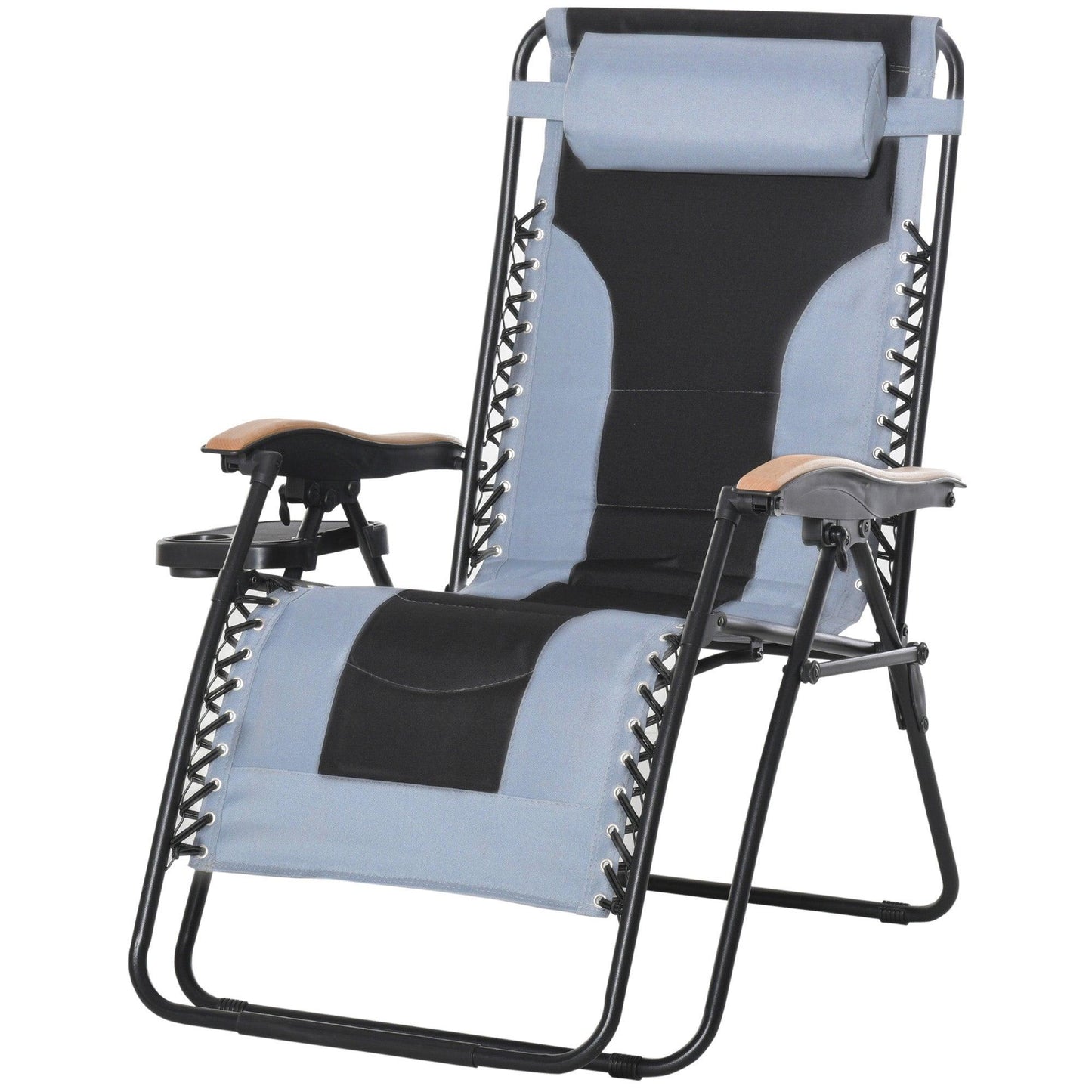 Outdoor and Garden-Adjustable Zero Gravity Lounge Chair Folding Patio Recliner with Cup Holder Tray & Headrest Grey/Black; - Outdoor Style Company