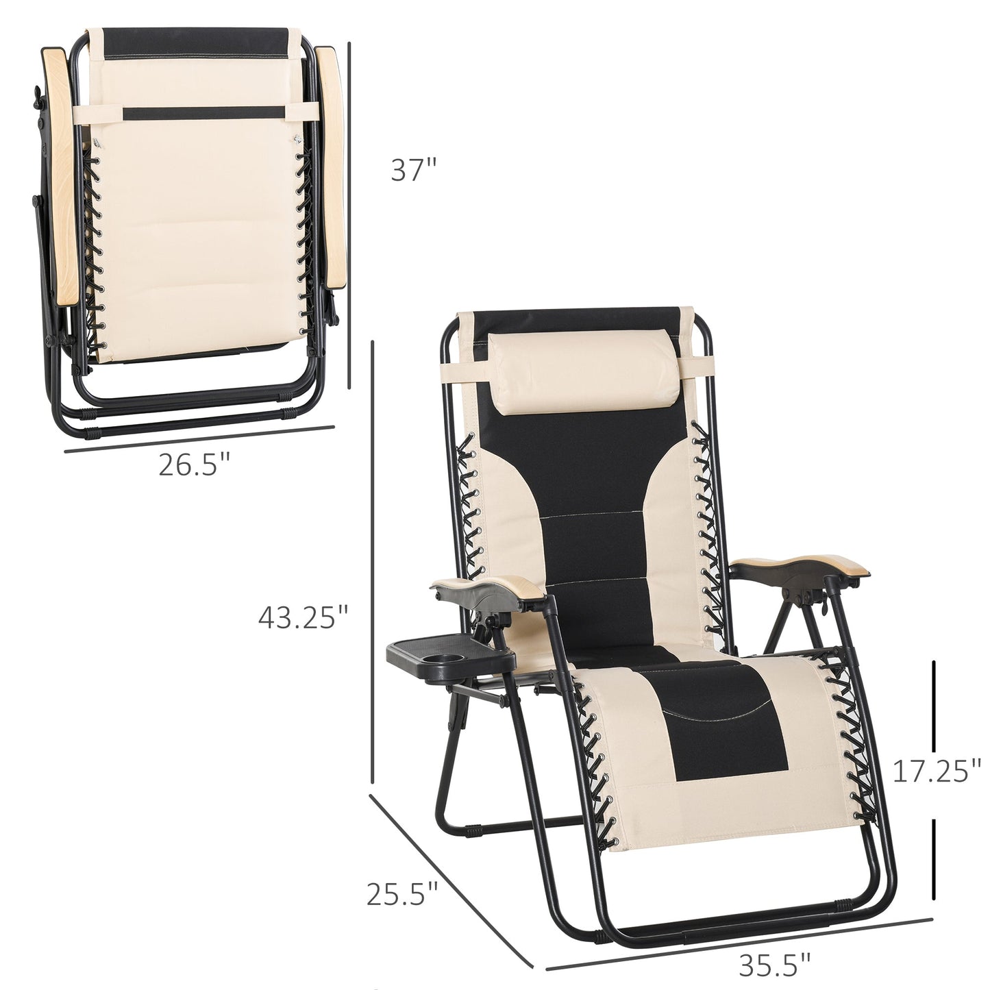 Outdoor and Garden-Adjustable Zero Gravity Lounge Chair Folding Patio Recliner with Cup Holder Tray & Headrest White/Black - Outdoor Style Company