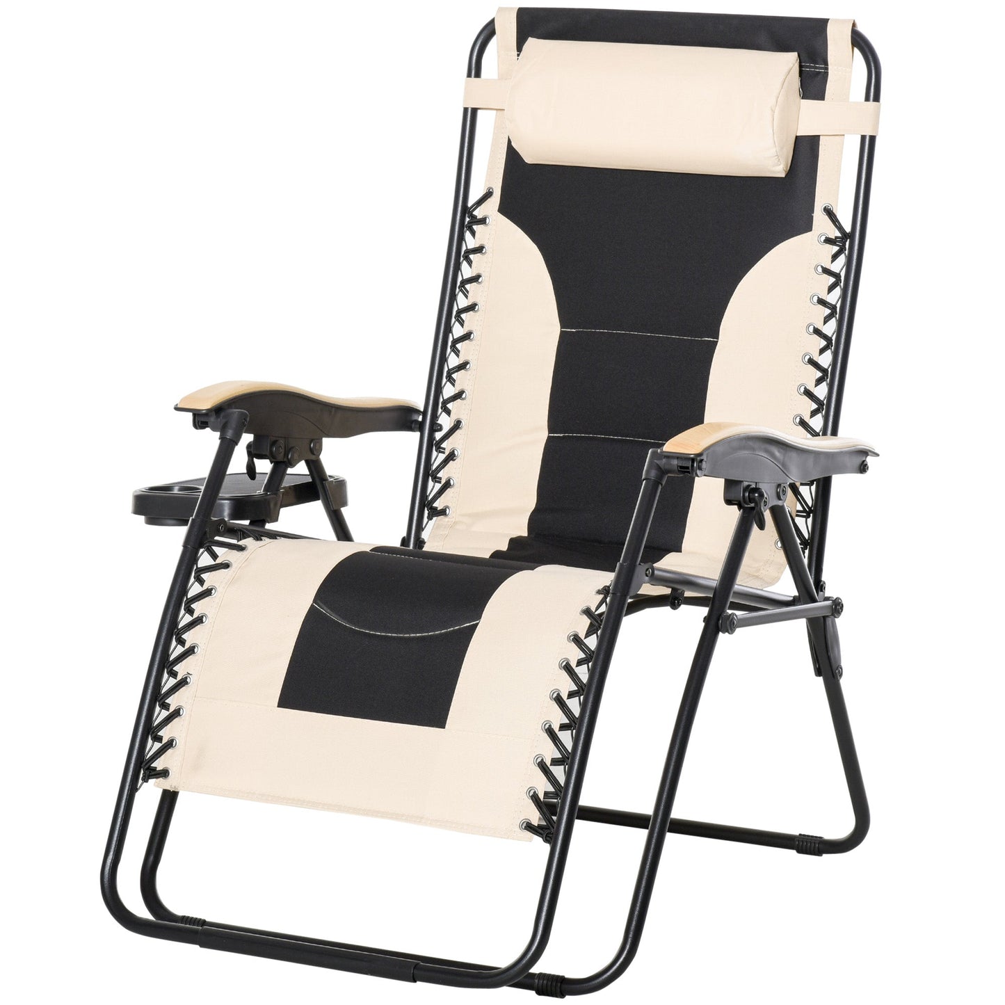 Outdoor and Garden-Adjustable Zero Gravity Lounge Chair Folding Patio Recliner with Cup Holder Tray & Headrest White/Black - Outdoor Style Company