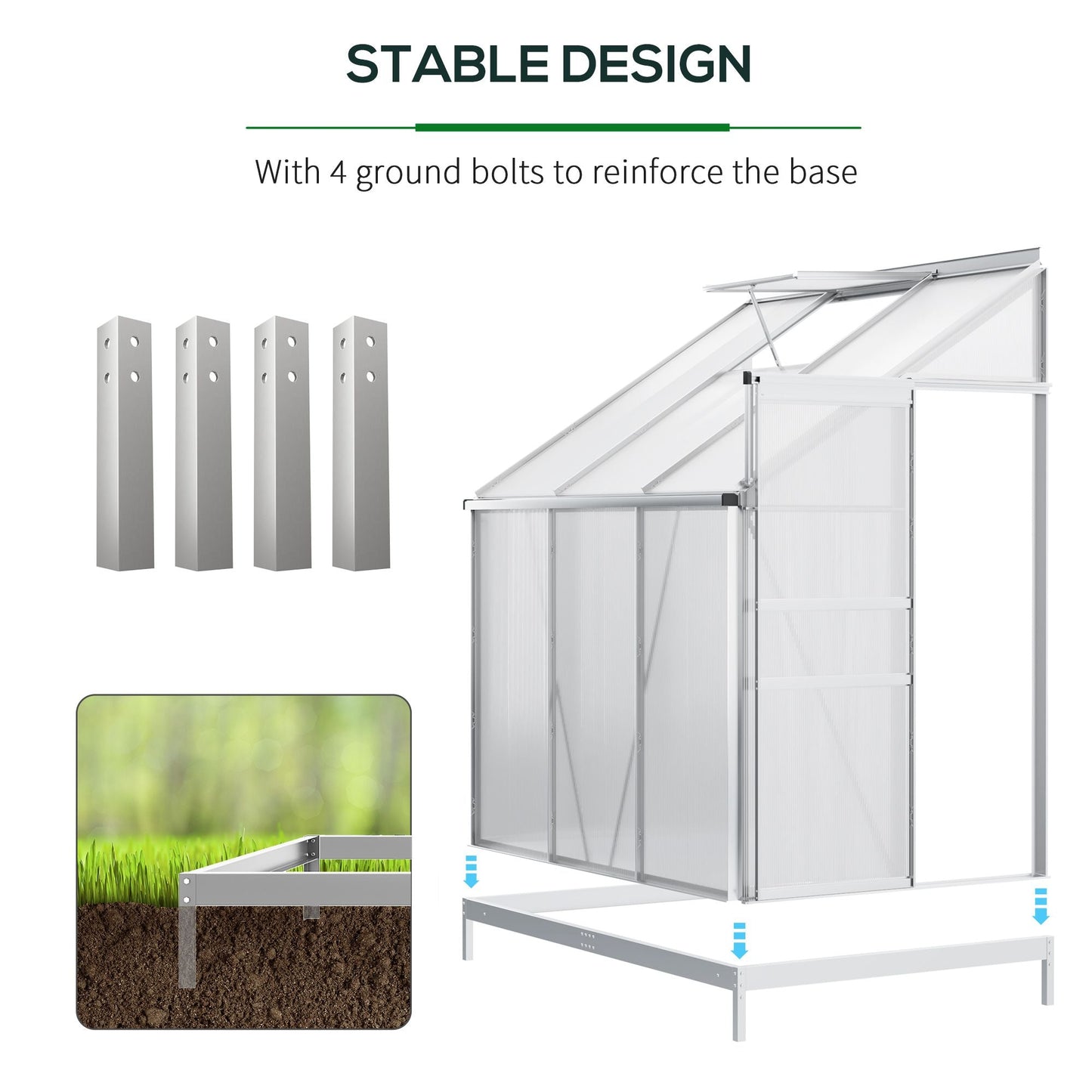 Outdoor and Garden-Aluminum Greenhouse Polycarbonate Walk-in Garden Greenhouse with Adjustable Roof Vent, Rain Gutter and Sliding Door, 6' x 4' x 7' Clear - Outdoor Style Company