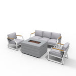 -Aluminum Outdoor Rectangle Firepit Seating Sofa Set with Dining Chairs - Outdoor Style Company