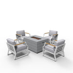 -Aluminum Outdoor Rectangle Firepit Seating Sofa Set with Dining Chairs - Outdoor Style Company