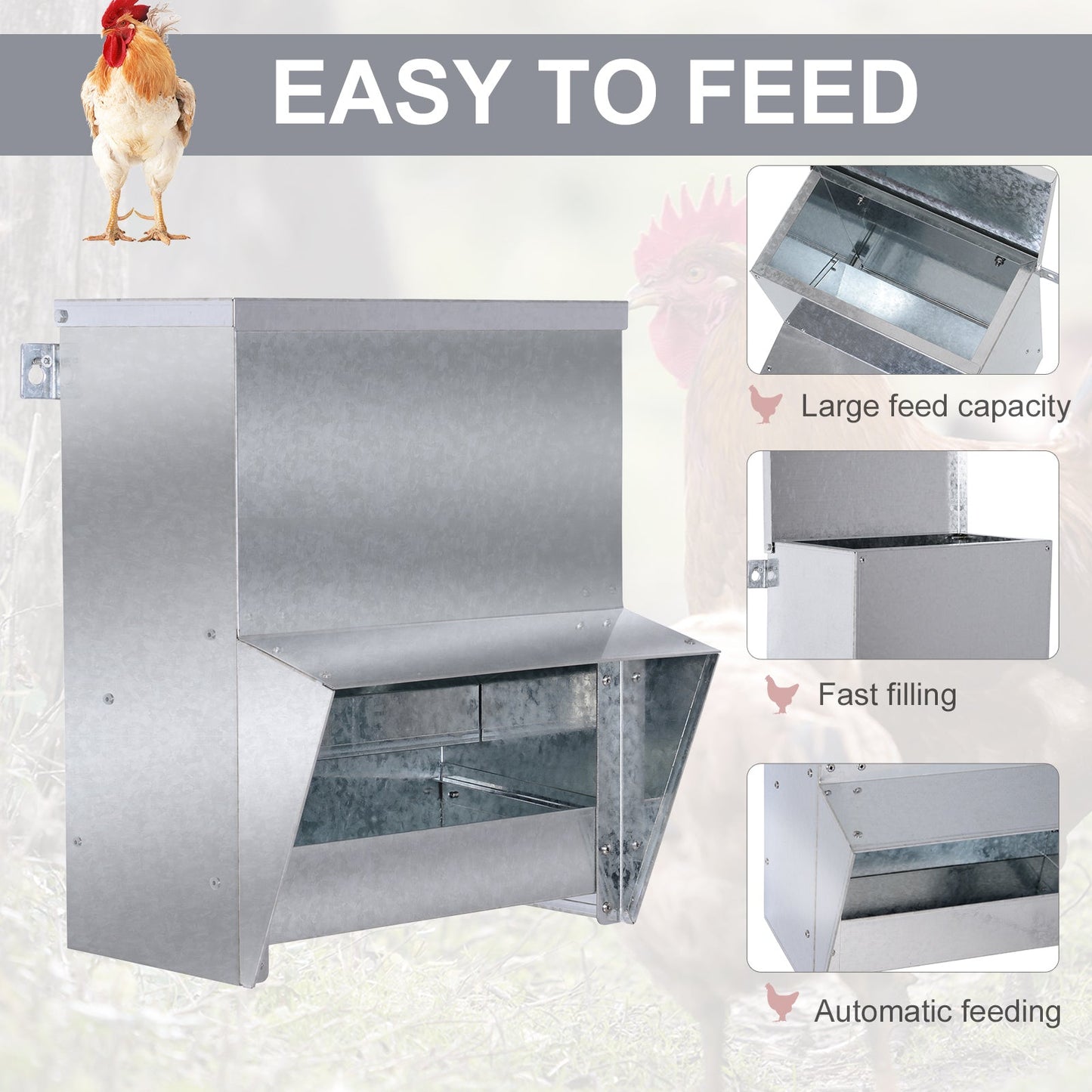 Miscellaneous-Automatic Chicken Feeder No Waste Large Poultry Feeders Rat Proof Galvanized Steel Size for 4 Chickens Holds up to 13 L of Feeds - Outdoor Style Company