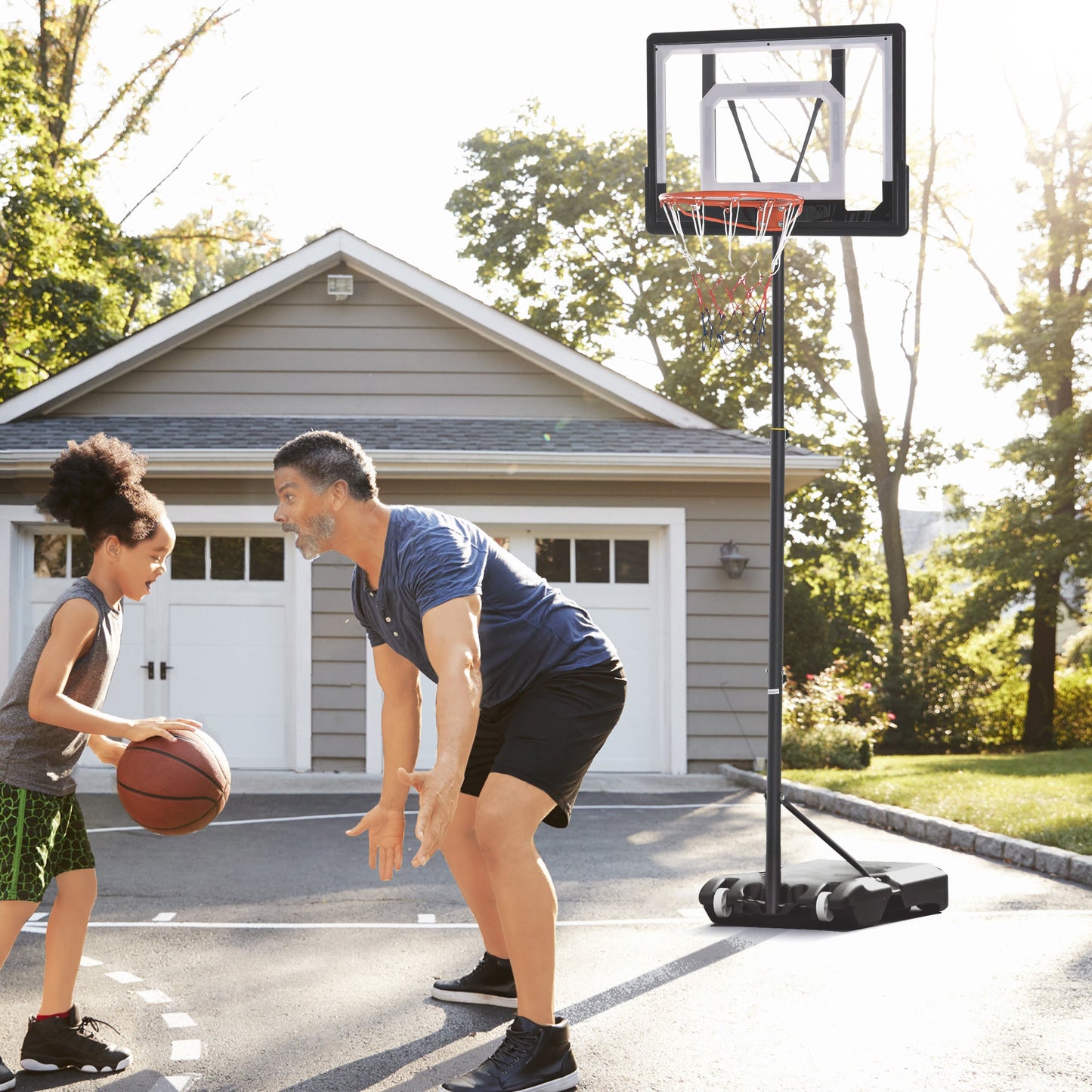 Outdoor and Garden-Basketball Stand 5.1ft-6.9ft Adjustable Basketball Hoop Backboard w/ Wheels & 33Inch Backboard For Kids Teenager Indoor Outdoor Use - Outdoor Style Company