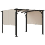 Pergolas-Beige 10' x 10' Steel Patio Pergola, Retractable Canopy, Backyard Shade Shelter for Garden, Grill - Outdoor Style Company