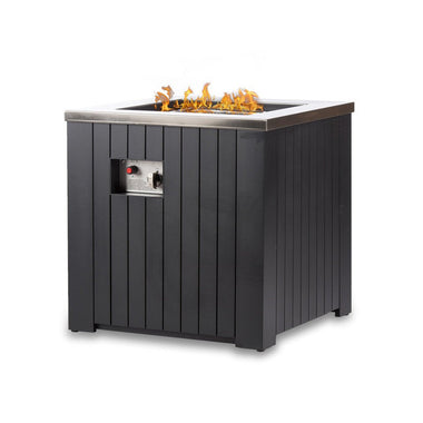 -Black 24 in. 55,000BTU Square Steel Gas Fire Pit with Burner - Outdoor Style Company